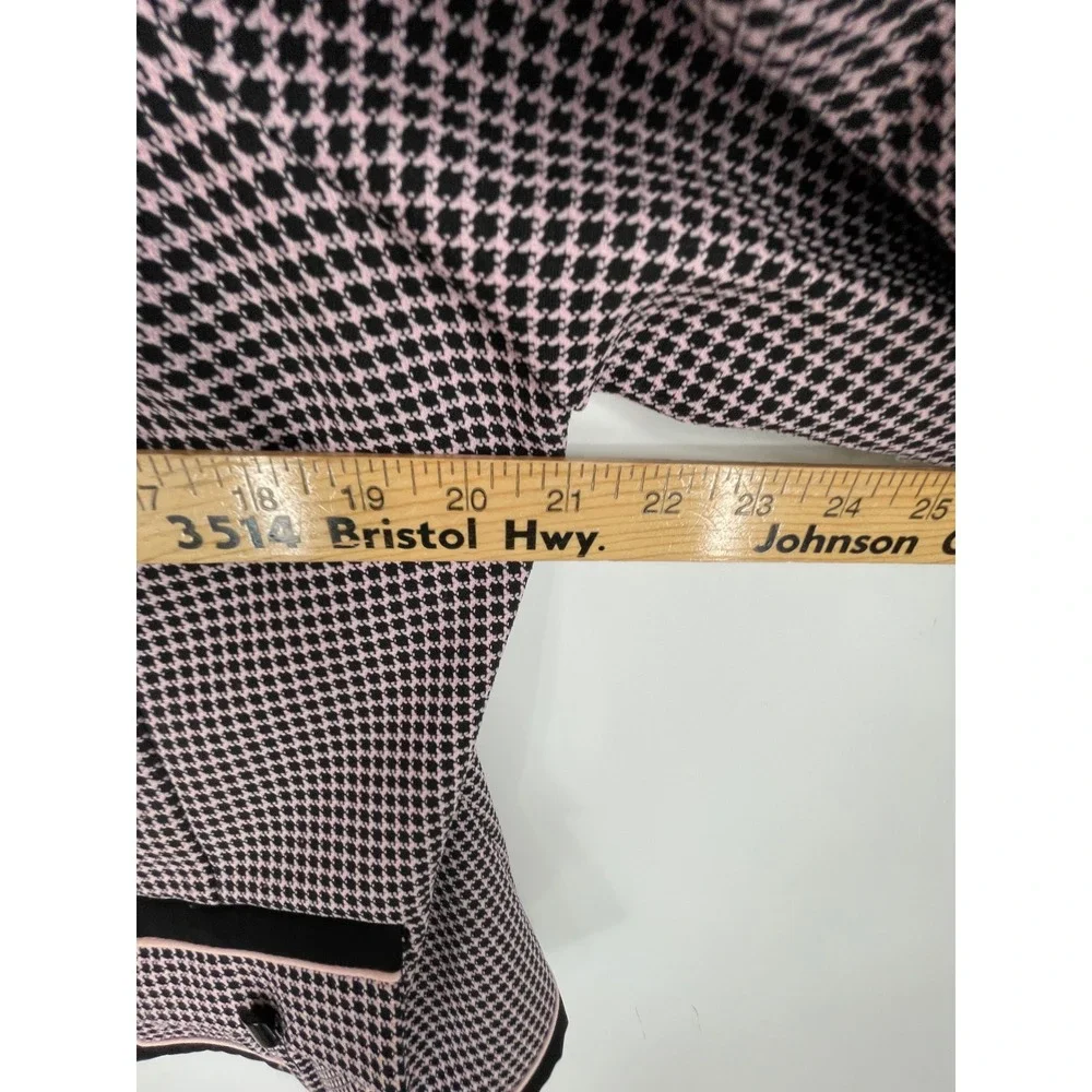 Sag Harbor Womens Jacket 16 Open Front Pink Houndstooth Flower Accent Retro